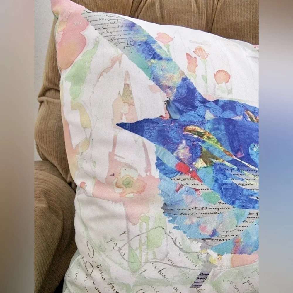 New Blue Bird Cottage French Country Toss Throw Pillow 18” x 18”